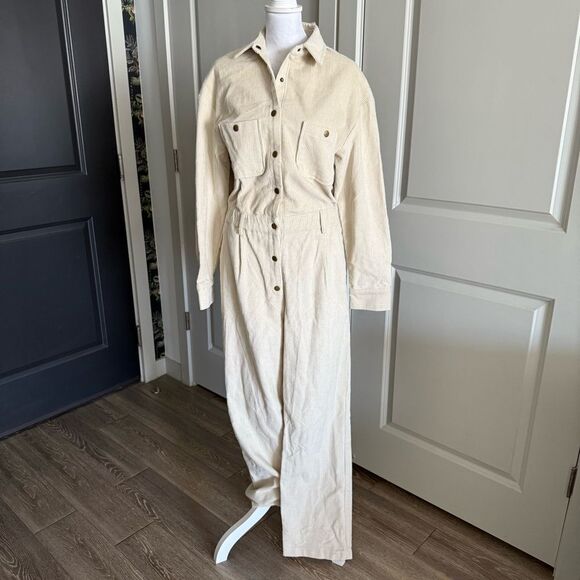 NWT 12th Tribe Bowie Utility Jumpsuit in Cream Off-White Corduroy Size S - Picture 3 of 10